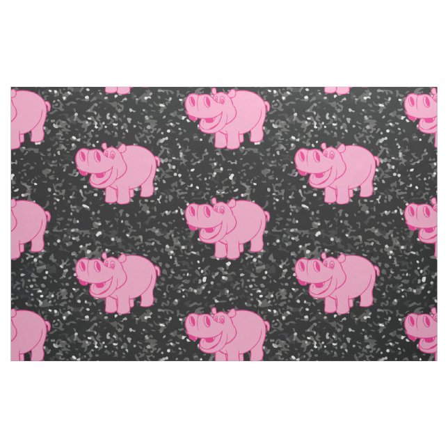 Rosa Hippos Cute Hippopotamus som ler Ansikte Tyg (Fat Quarter)