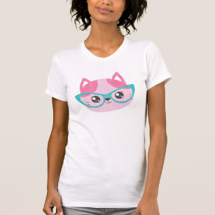 Rosa Hipster Kattunge Kawaii Cat Illustration T Shirt