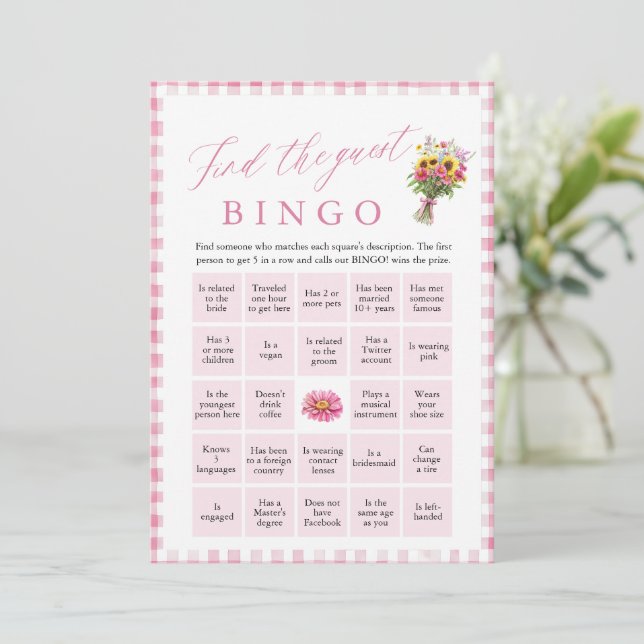 Rosa Hitta Gäst Bingo Bröllopsfestspel Inbjudningar (Stående Fram)