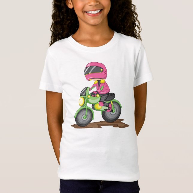 Rosa hjälm motorcykel tjej tee (Framsida)