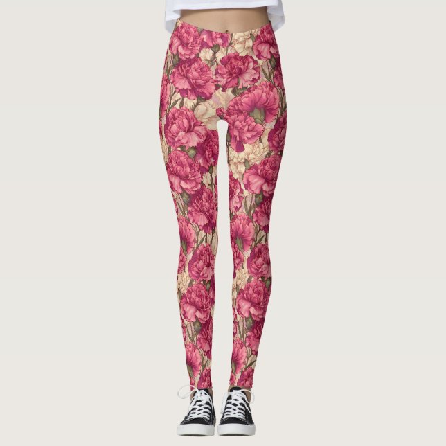 Rosa Hjärt-kardinal Nejlikablomma Bröllopsgåvor Leggings (Framsida)