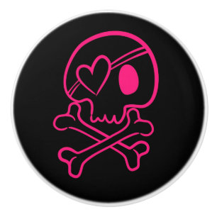 Rosa Hjärt Skull och Crossbone Knopp