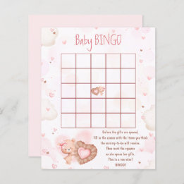 Rosa hjärta Baby Bingo Flicka Baby Shower Spel