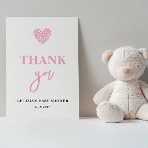 Rosa hjärta baby shower tack kort