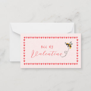 Rosa hjärta Bee My Mini Valentine  Anteckningskort