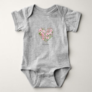 Rosa hjärta blommig baby bodysuit t shirt