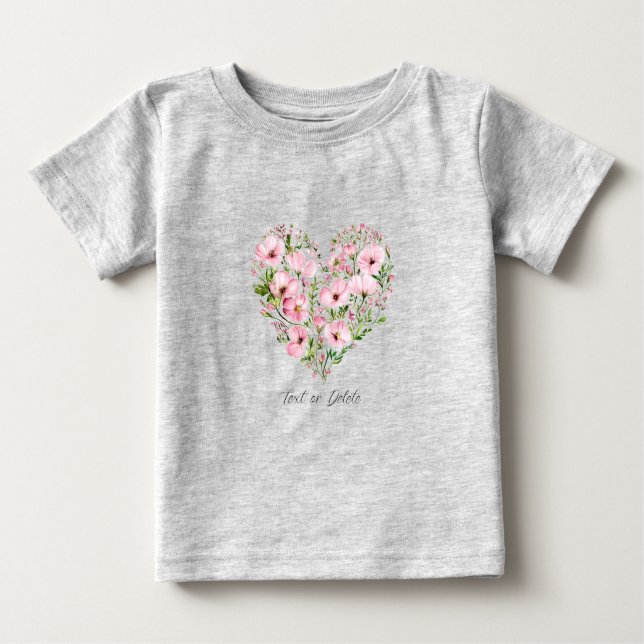 Rosa hjärta blommig baby t-shirt (Framsida)