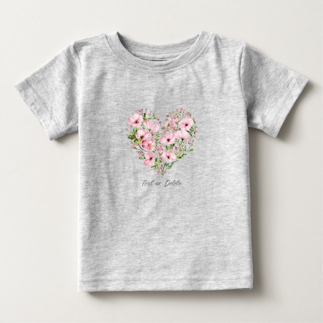 Rosa hjärta blommig baby-t-shirt t shirt (Framsida)