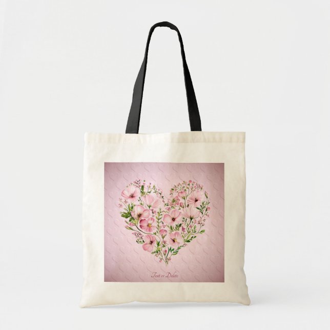 Rosa hjärta blommig handväskka tygkasse (Framsidan)