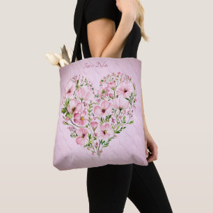 Rosa hjärta blommig toteväska tygkasse