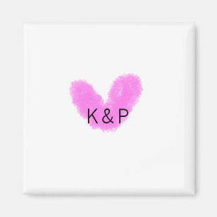 Rosa hjärta bröllopspar namn bokstav monogram magnet