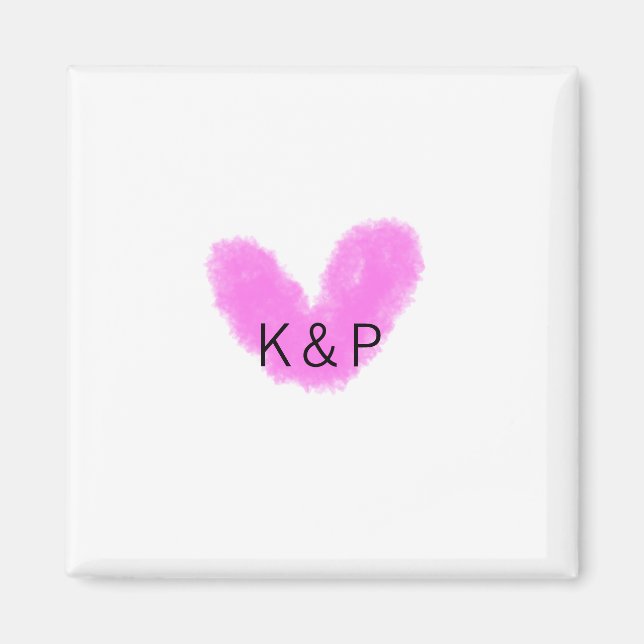 Rosa hjärta bröllopspar namn bokstav monogram magnet (Framsidan)