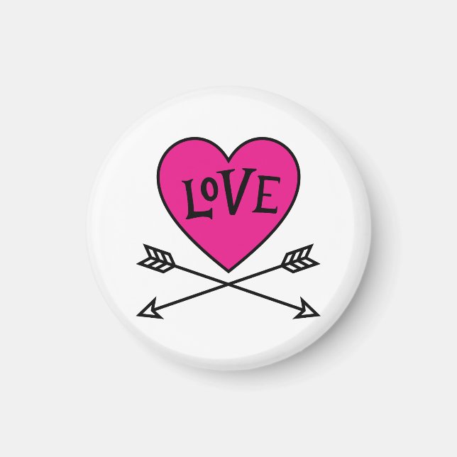Rosa hjärta Cupid bågar KÄRLEK Magnet (Framsidan)