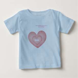 Rosa hjärta "ETT" Första födelsedags baby t-shirt