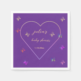 Rosa hjärta fjäril flicka baby shower inbjudan pappersservett