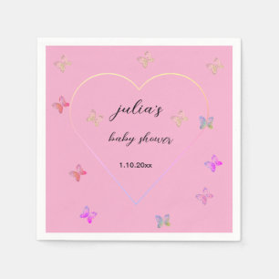Rosa hjärta fjäril flicka baby shower pappersservett