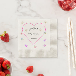 Rosa hjärta fjäril flicka baby shower pappersservett