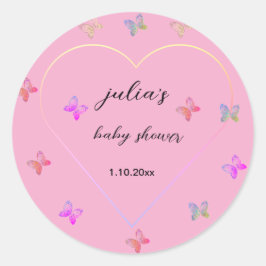 Rosa hjärta fjäril flicka baby shower runt klistermärke