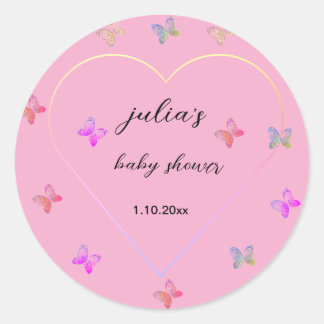 Rosa hjärta fjäril flicka baby shower  runt klistermärke