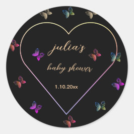 Rosa hjärta fjäril flicka baby shower runt klistermärke