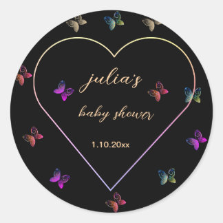 Rosa hjärta fjäril flicka baby shower runt klistermärke