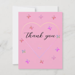 Rosa hjärta fjäril flicka baby shower tack kort
