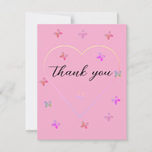 Rosa hjärta fjäril flicka baby shower tack kort