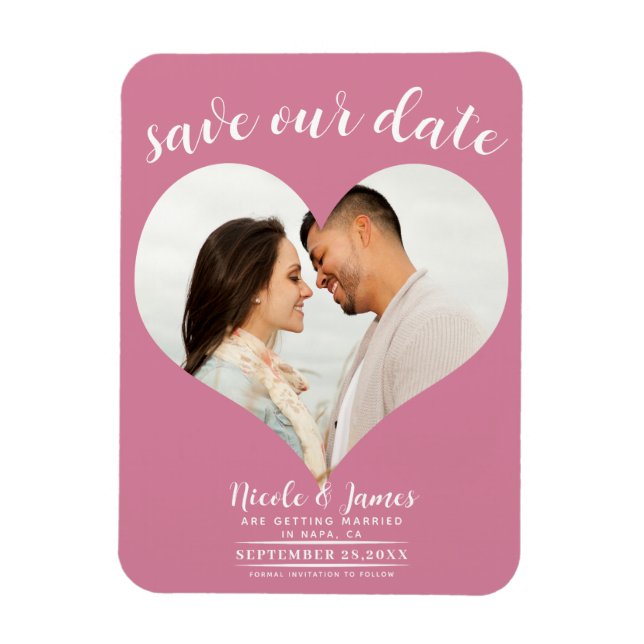 Rosa hjärta foto bröllop Save the Date Magnet (Vertikal)