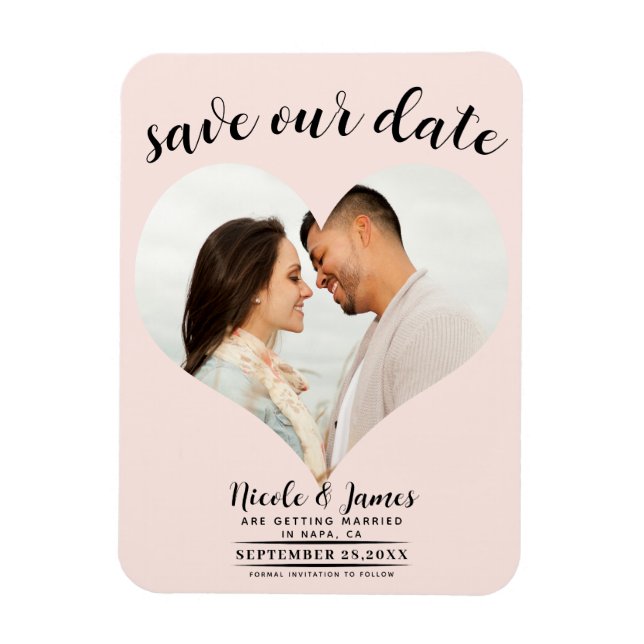 Rosa hjärta foto bröllop Save the Date Magnet (Vertikal)