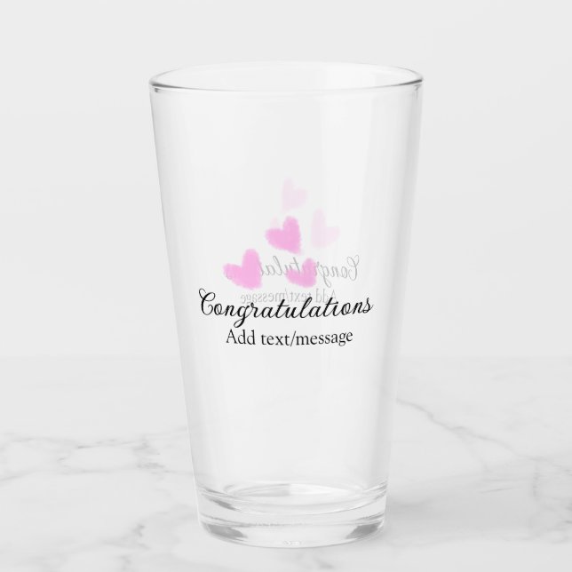 Rosa hjärta gratulationer examen akvarell a glaskopp (Framsida)