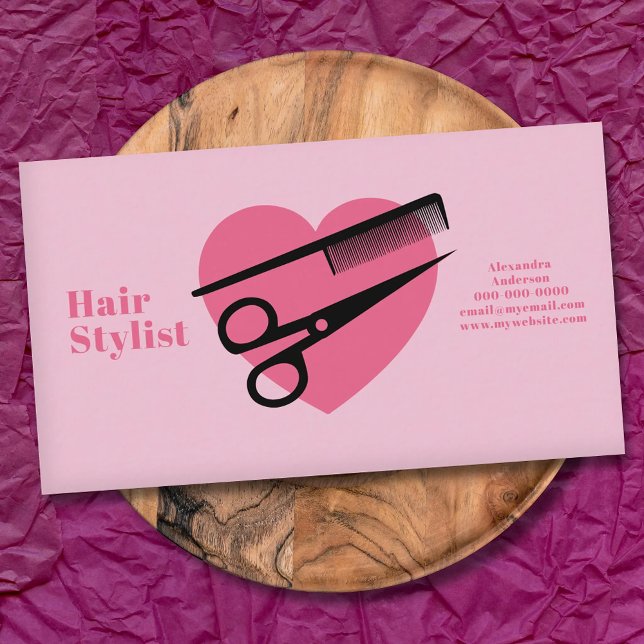Rosa hjärta - Hårstylist Visitkort (Pink Heart - Hair Stylist Business Card)