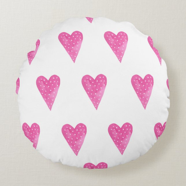 Rosa Hjärta, Hjärtat Dekoration, Valentine Gift Rund Kudde (Framsidan)