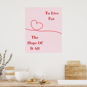 Rosa hjärta hopp citat väggutskrift poster