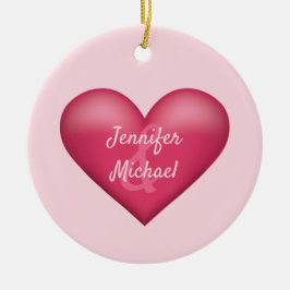 Rosa hjärta med Anpassningsbar par Namn Julgransprydnad Keramik