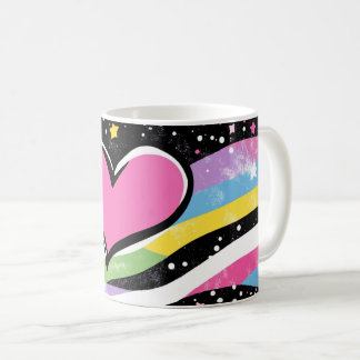 rosa hjärta med en tjock svart kontur, centrerat kaffemugg