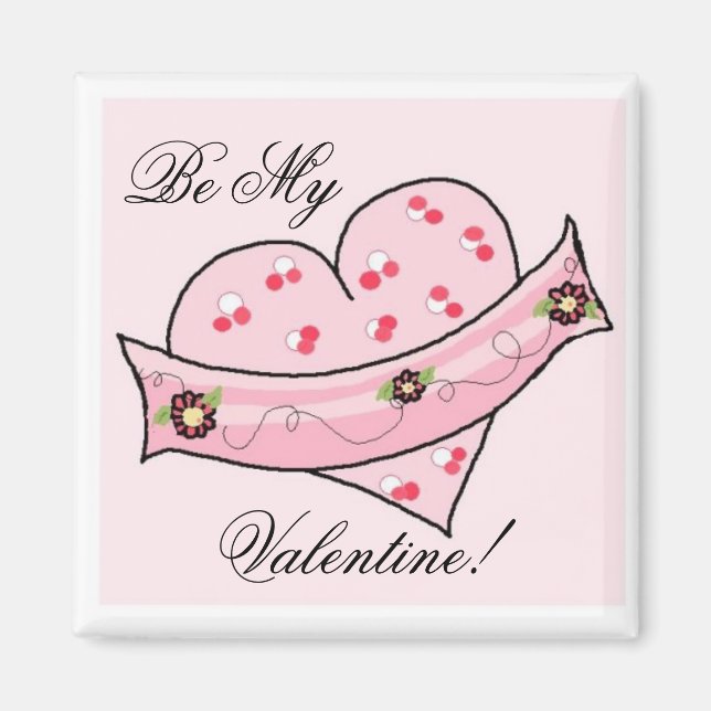 Rosa hjärta med rosett på valentine magnet (Framsidan)