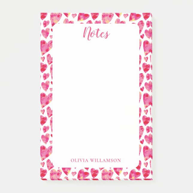 Rosa hjärta mönster to Do Notes Post-it Block (Framsida)