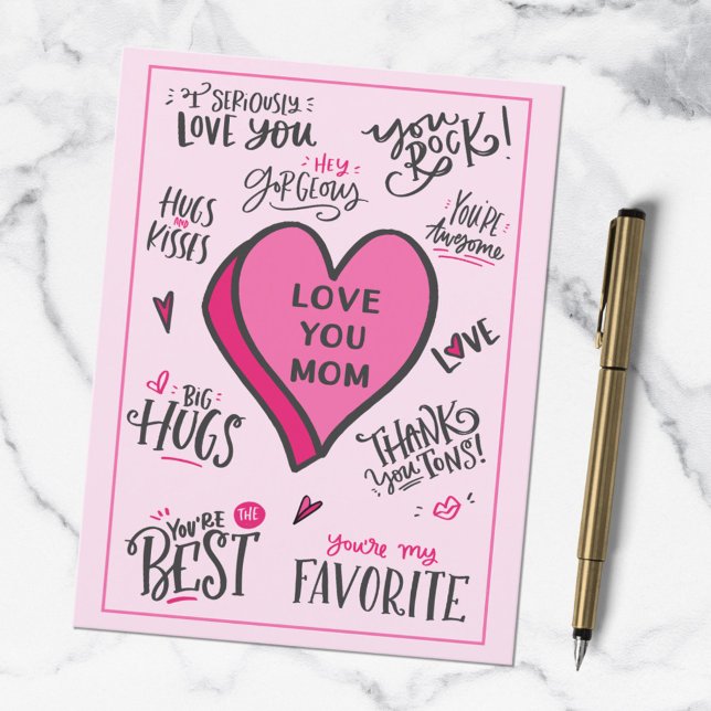 Rosa hjärta Mors dag Lekfulla snygga Citat Vykort (In situ)