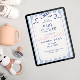 Rosa hjärta och Blue Bows Baby Shower Inbjudningar