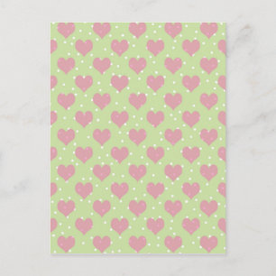 Rosa hjärta och vita polka dots mönster vykort