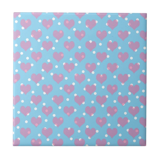 Rosa hjärta och vitt polka dots kakelplatta (Framsidan)