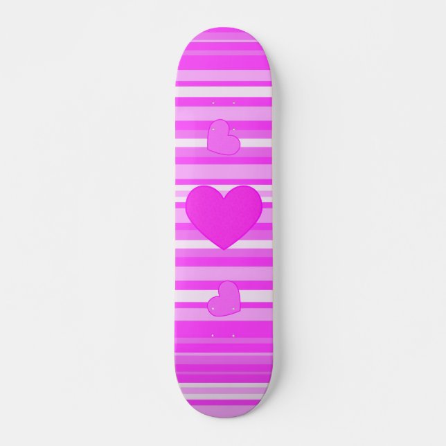 Rosa hjärta på randskateboarden skateboard bräda 21,5 cm (Framsida)