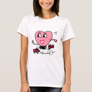 Rosa hjärta på rullskridskor t-shirt