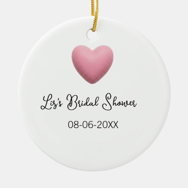 Rosa hjärta pastell retro bröllopsdusch datum boho julgransprydnad keramik (Framsidan)