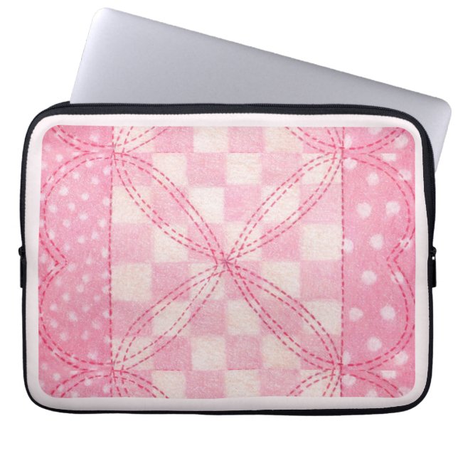 Rosa hjärta quilt bärbar datorsylt / Rosa Laptop Fodral (Framsidan)