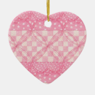 ROSA HJÄRTA QUILT Keramisk Hjärta Ornament