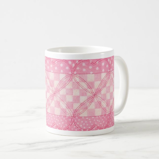 ROSA HJÄRTA QUILT Vit Mugg (Framsida höger)