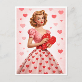 Rosa hjärta Retro kärleksdesign vykort