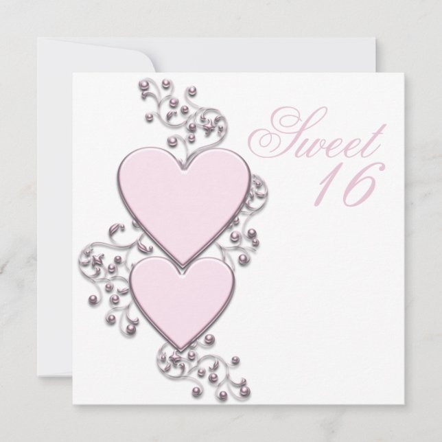 Rosa hjärta Rosa Sweet 16-fest Inbjudningar (Framsida)