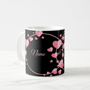 Rosa hjärta Svart geometrisk bröllopsfest Elegant Kaffemugg